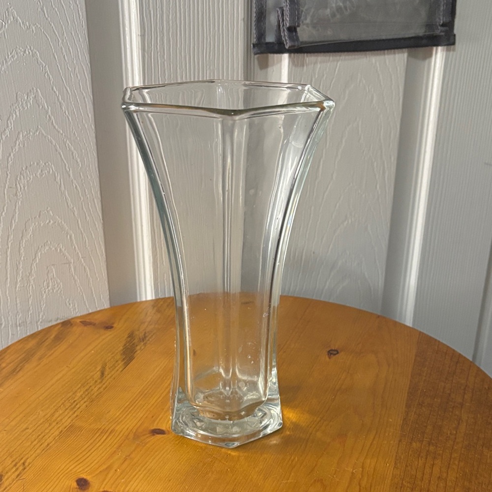 Clear Glass Hexagonal Vase -